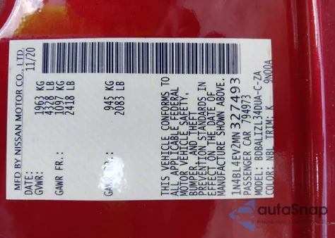 2021 Nissan Altima Sl Fwd z USA, uszkodzony, nr VIN 1N4BL4EV2MN327493